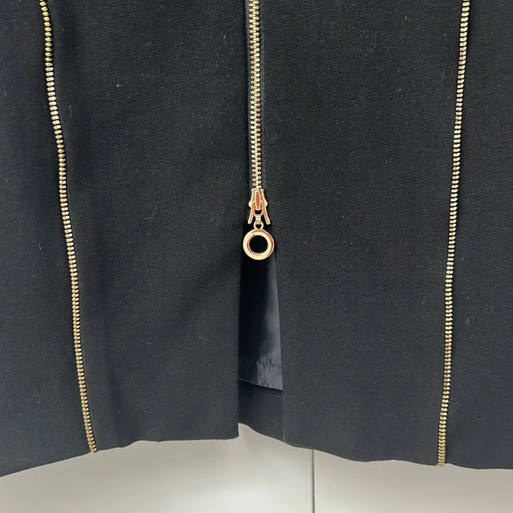 CALVIN KLEIN | Black Sheath Dress with Accent Contouring Gold Zipper Piping - Picture 9 of 12